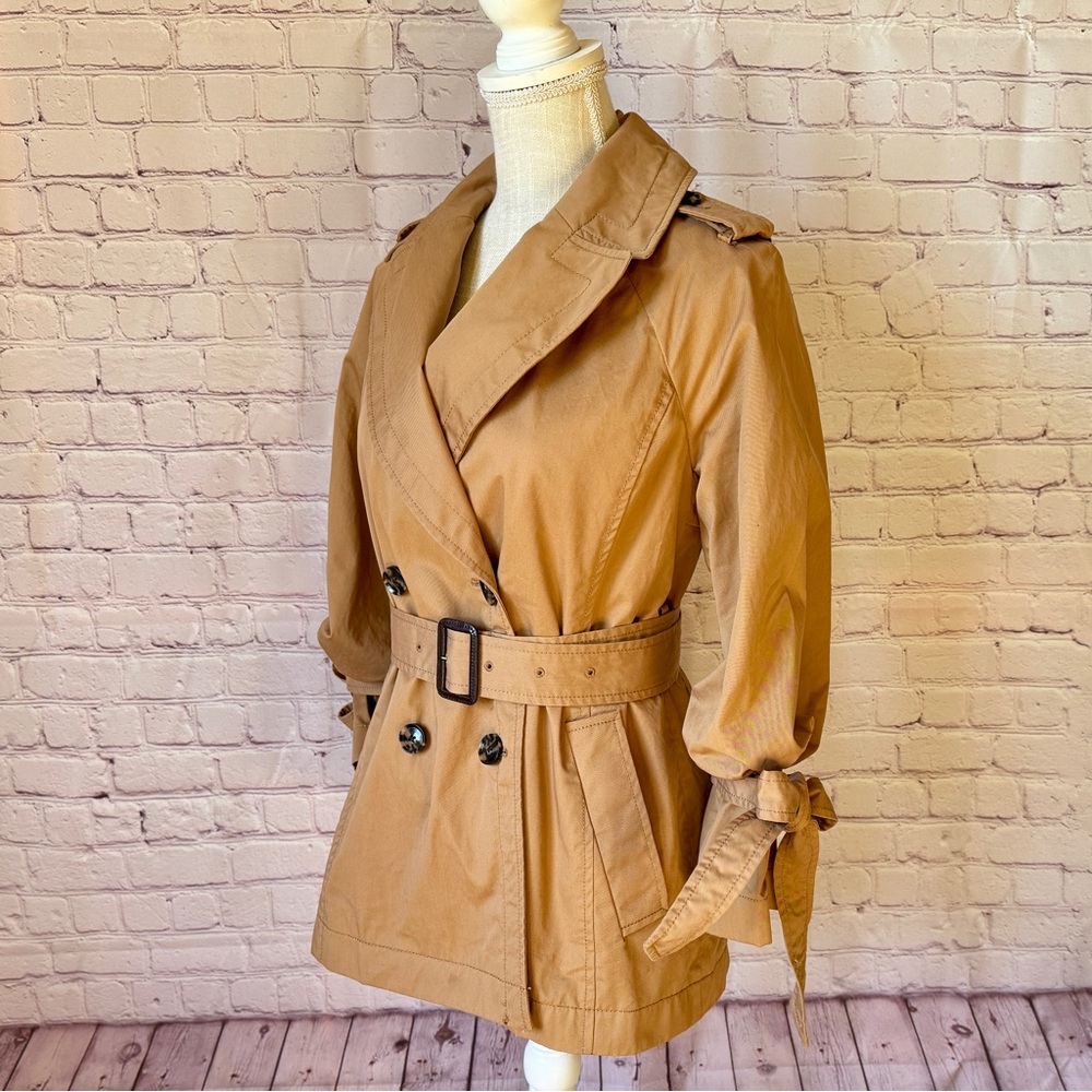 Banana Republic Limonta Trench Coat Jacket Modern Bow Tie Sleeve Tan XS